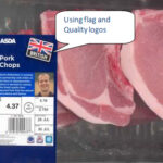 Packet of Pork Chops showing use of flag and quality logos