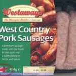 Packet of Westways Sausage - showing use of flag and location
